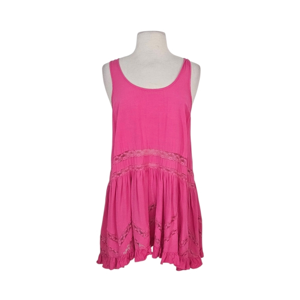 Eve Couture Hot Pink Lace Ruffle Hem Swing Dress